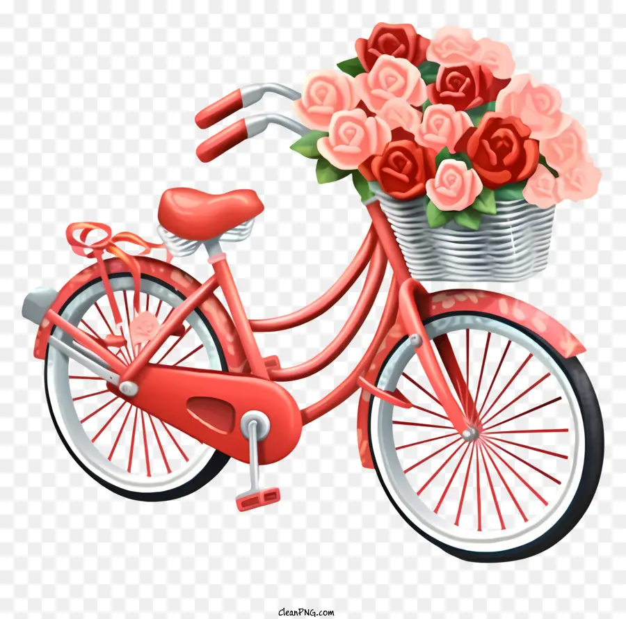 Vintage De Bicicletas，Cesta De Rosas PNG