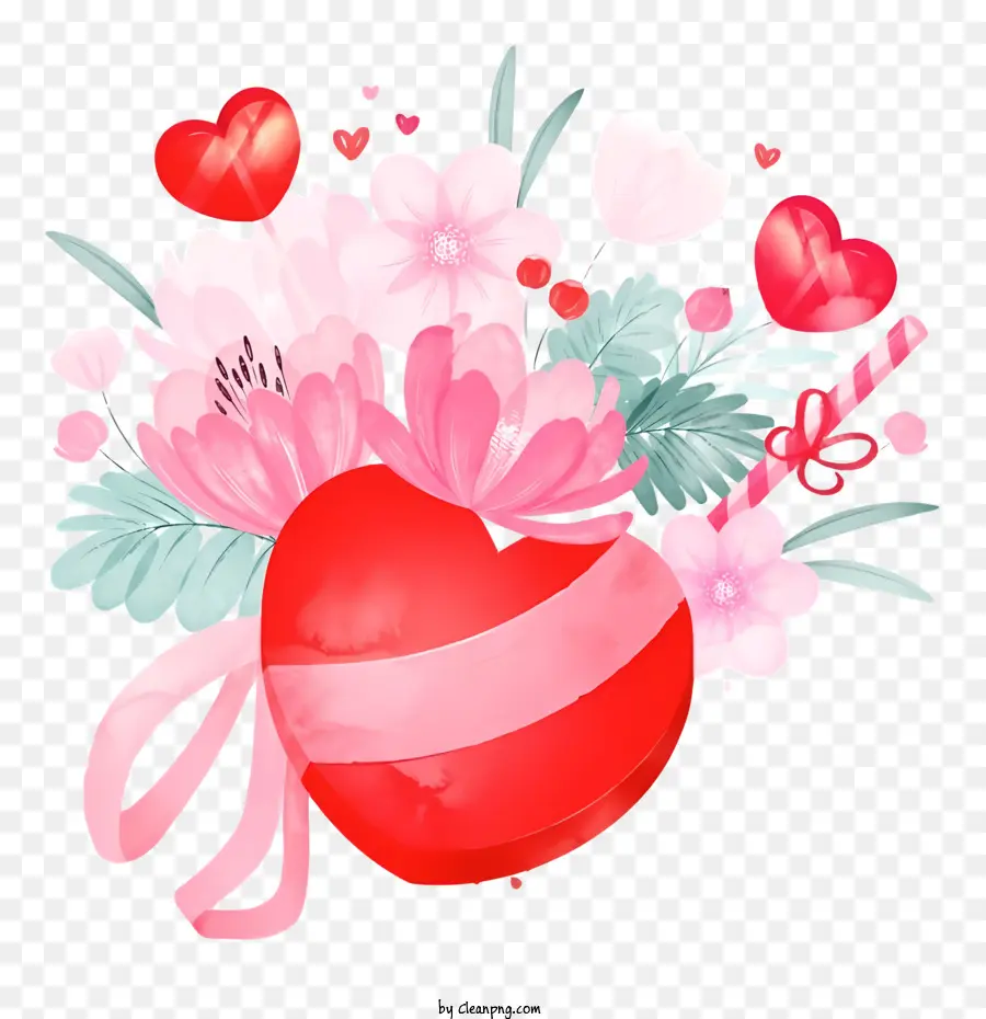 Bouquet Of Flowers，Forma De Corazón Rojo PNG