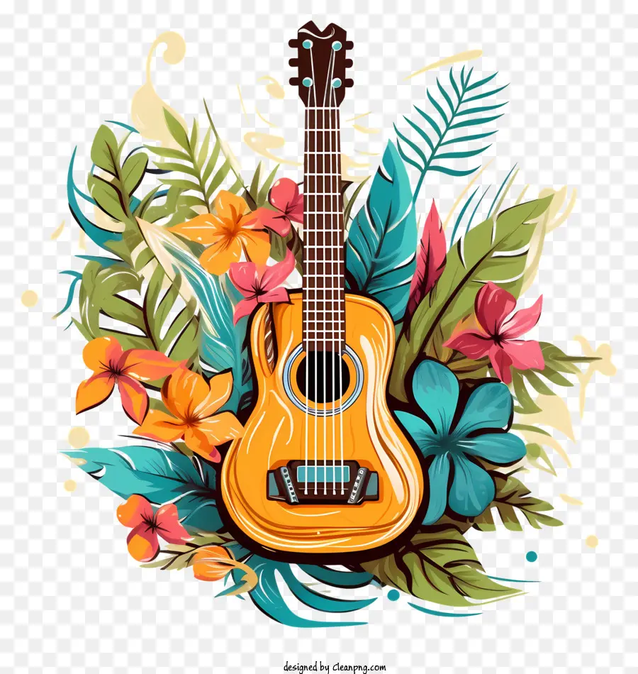 Guitarra，Flores PNG