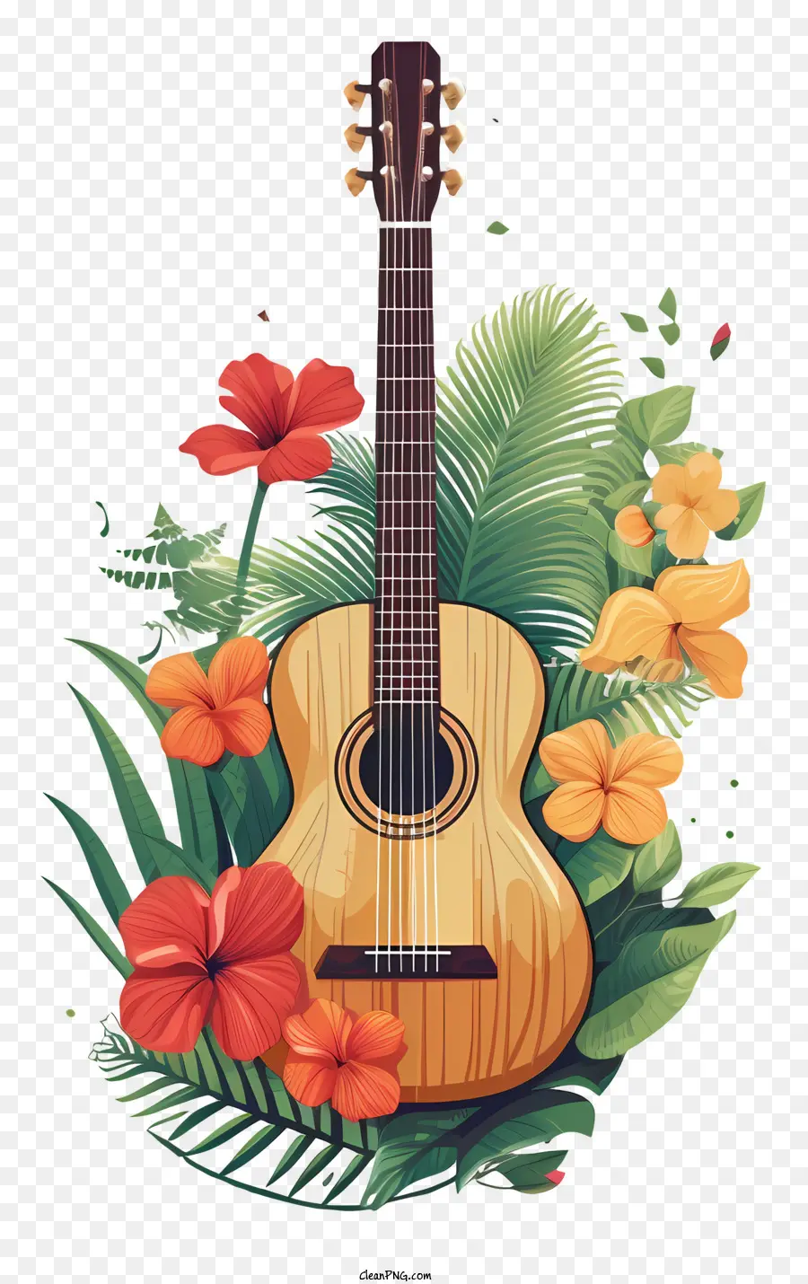 Guitarra Acústica，Flores PNG