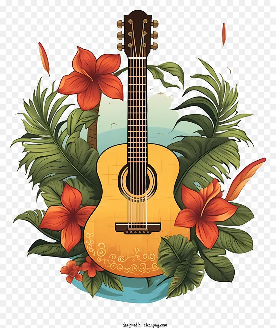 Paraíso Tropical，Guitarra Con Flores PNG