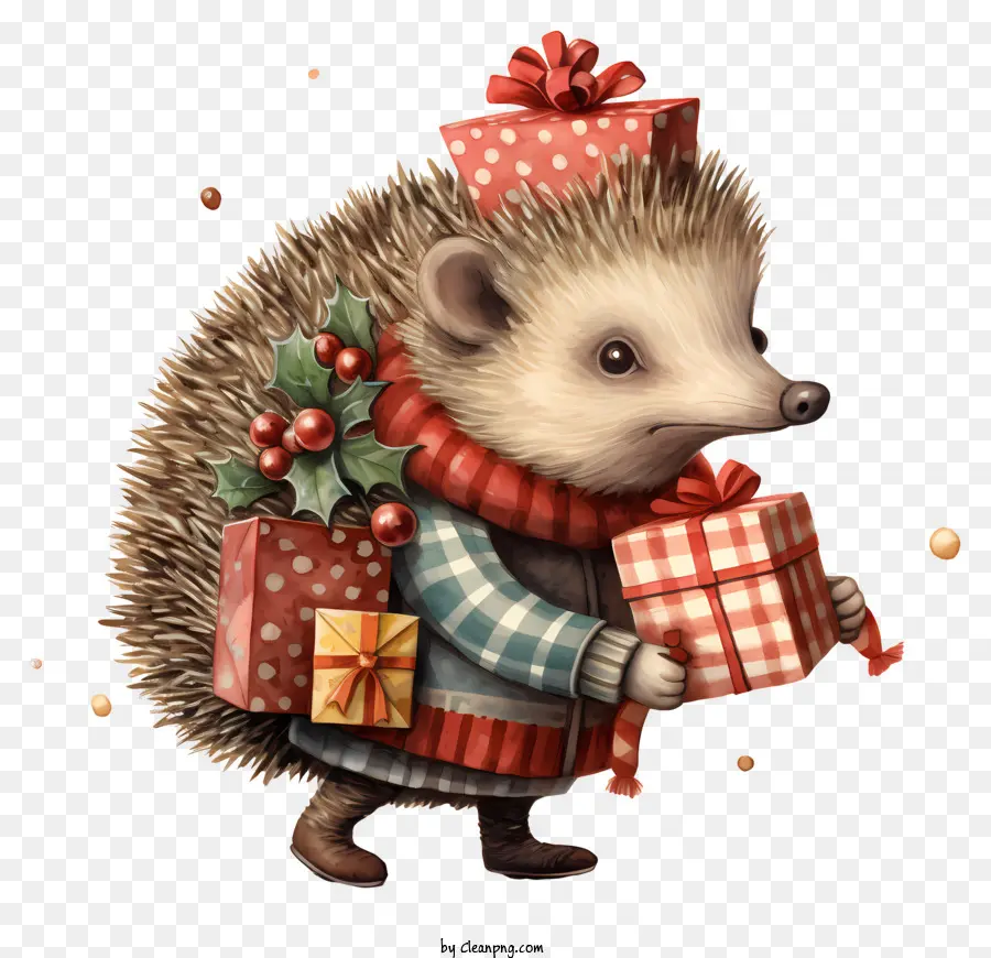 Regalo De Erizo，Hedgehog Sosteniendo Regalos PNG