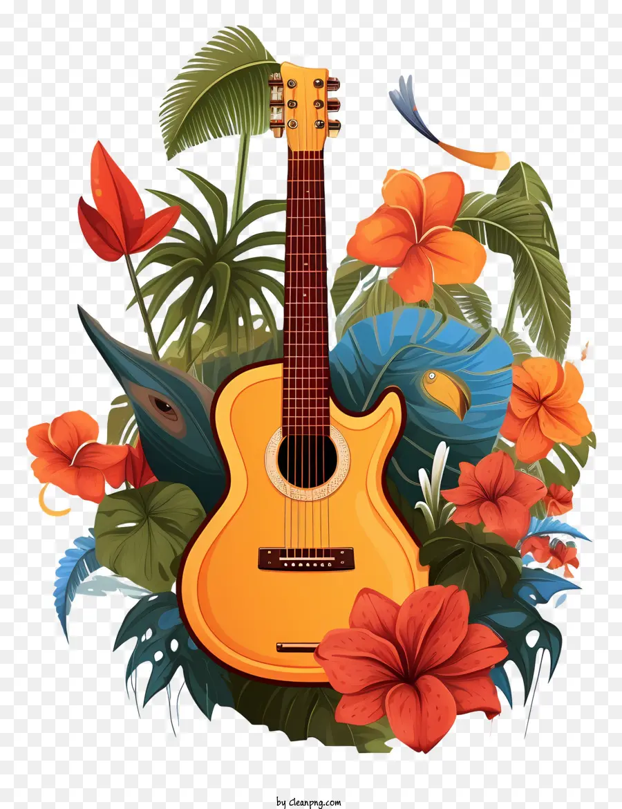 Guitarra，Flores PNG