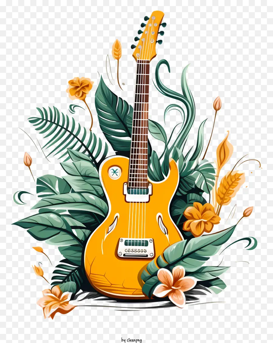 Naranja Vintage，Guitarra De Cuello De Madera PNG