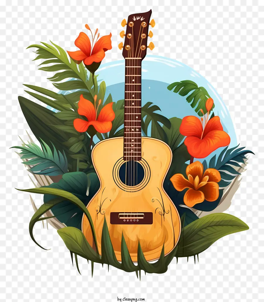 Guitarra，Guitarra Con Flores PNG