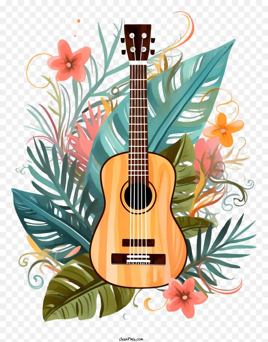 Guitarra，Flores Tropicales PNG