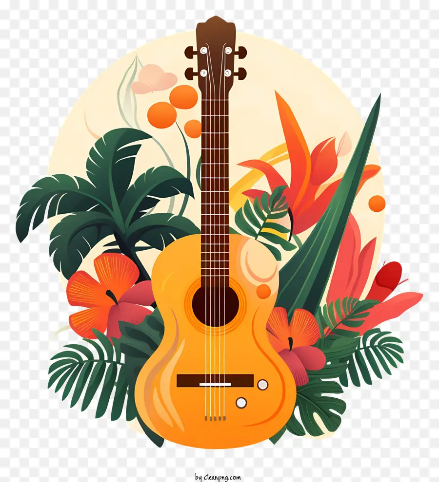 Guitarra Eléctrica Vintage，Plantas Tropicales PNG