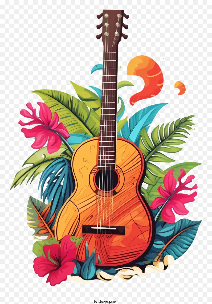 Guitarra Acústica，Elementos Florales PNG