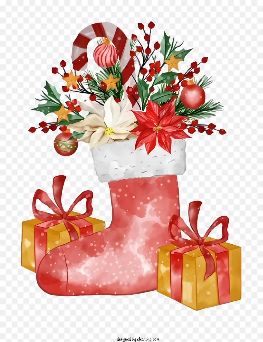 Calcetín De Navidad，Calcetín Navideño Rojo PNG