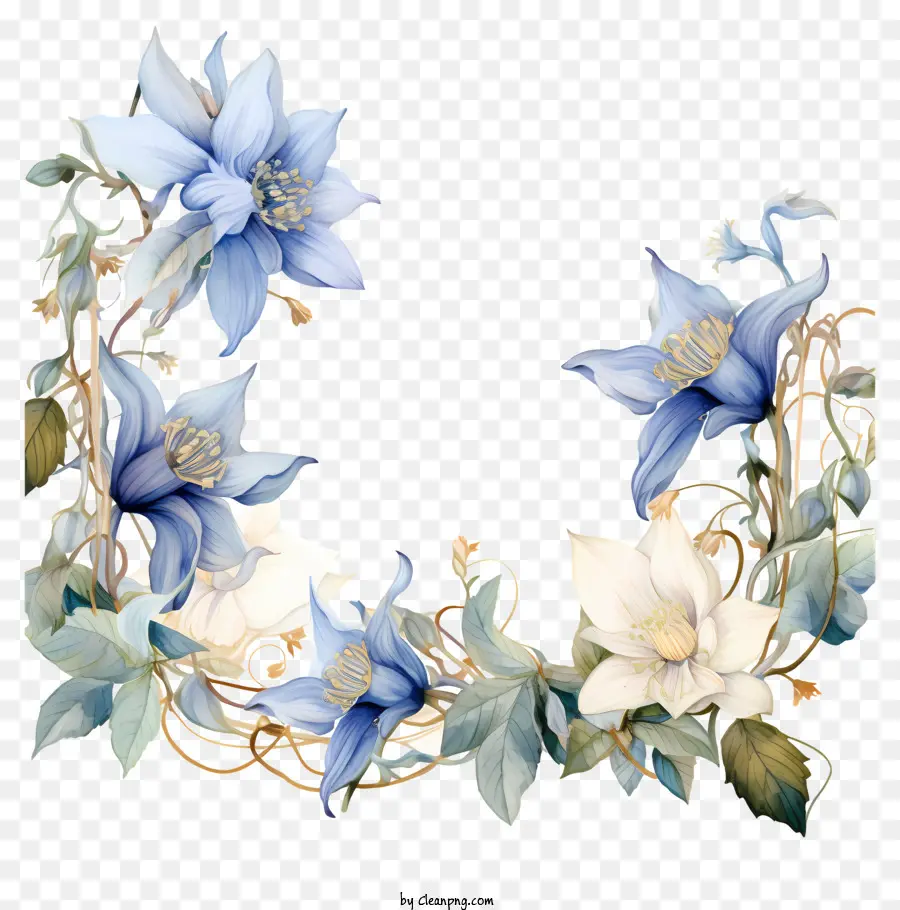 Corona Floral Azul Y Blanca，Corona De Oro PNG