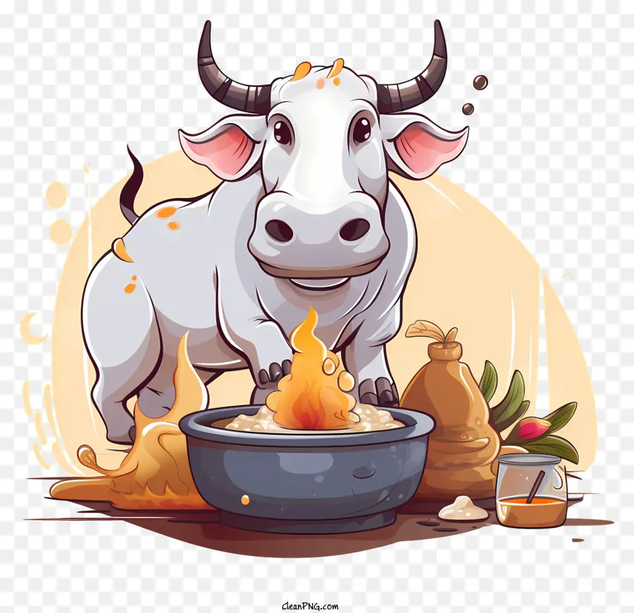 Ilustración De Dibujos Animados，Vaca Blanca PNG