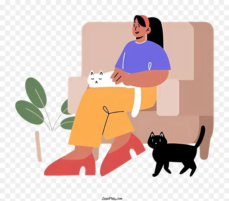 Mujer Con Gato，Silla PNG
