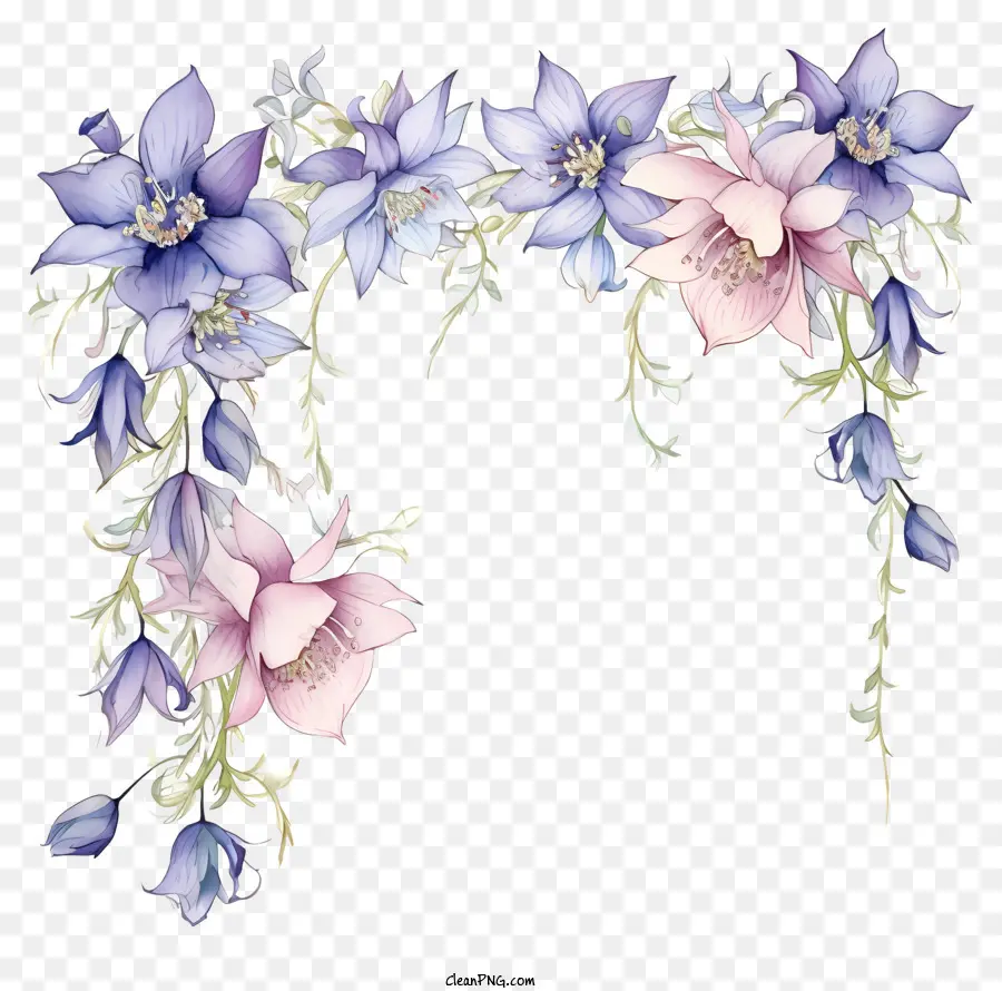 Pinturas Florales，Flores Azules Y Rosas PNG