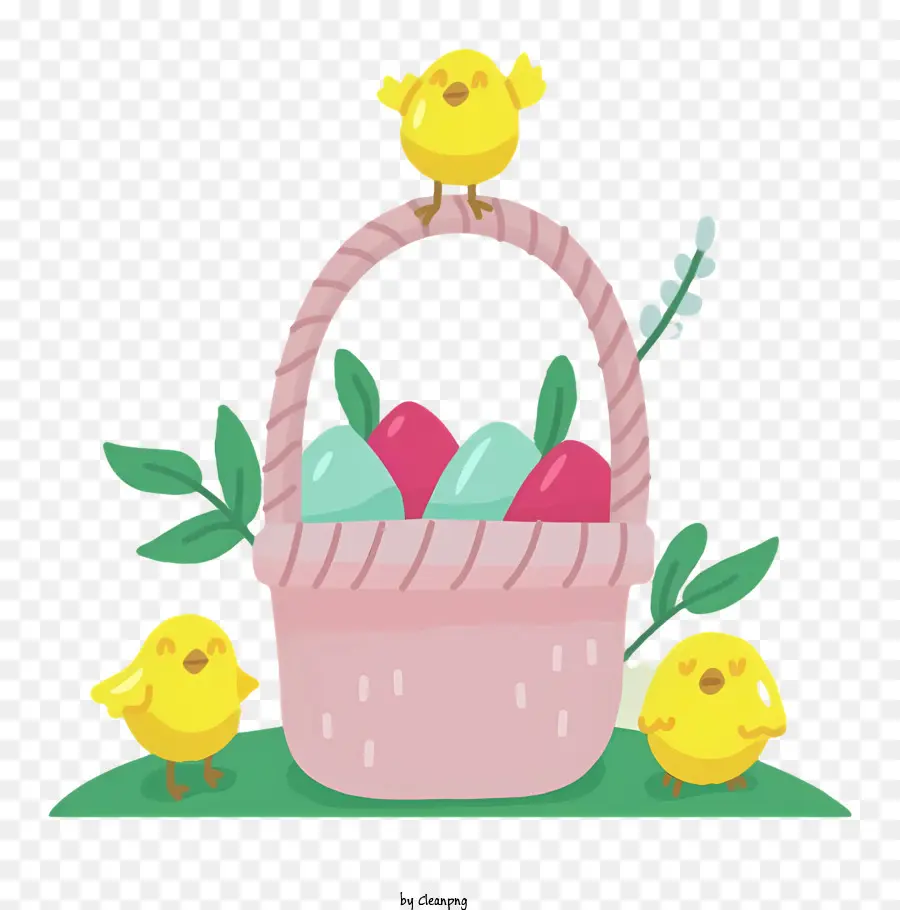 Canasta De Pascua，Los Huevos De Colores PNG