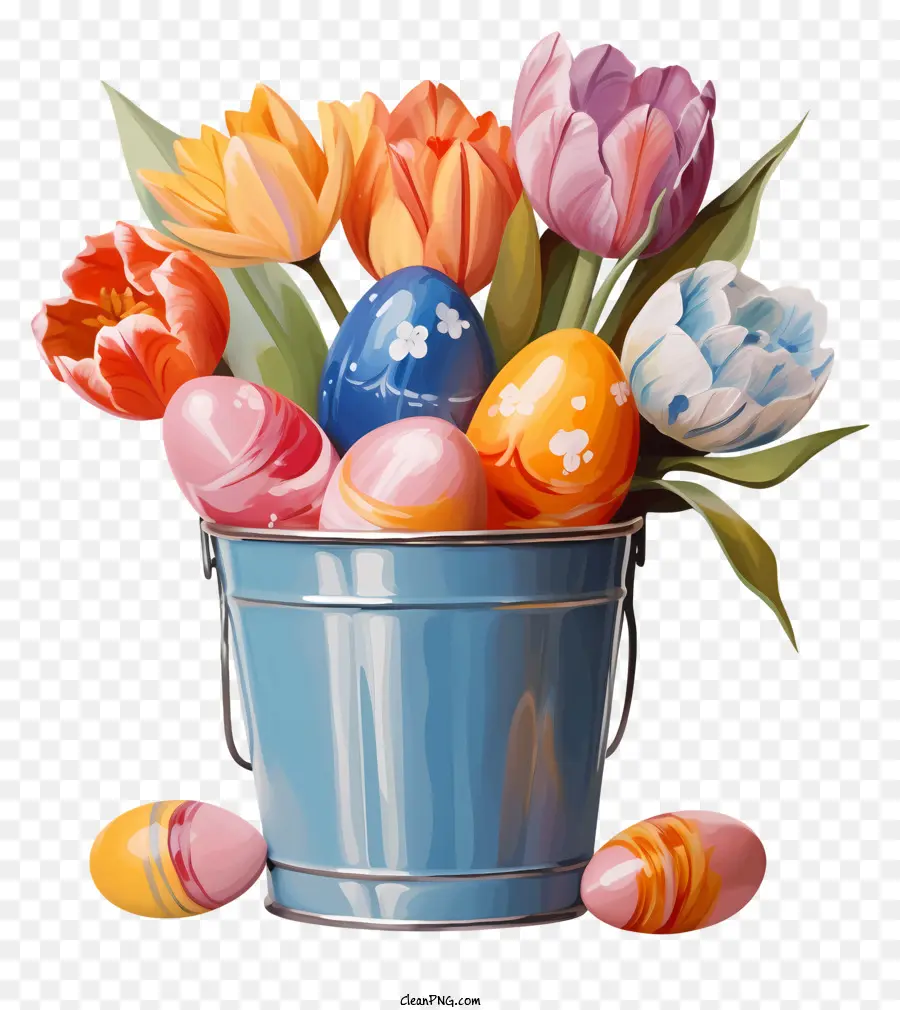 Huevos De Pascua，Huevos De Pascua Y Tulipanes PNG