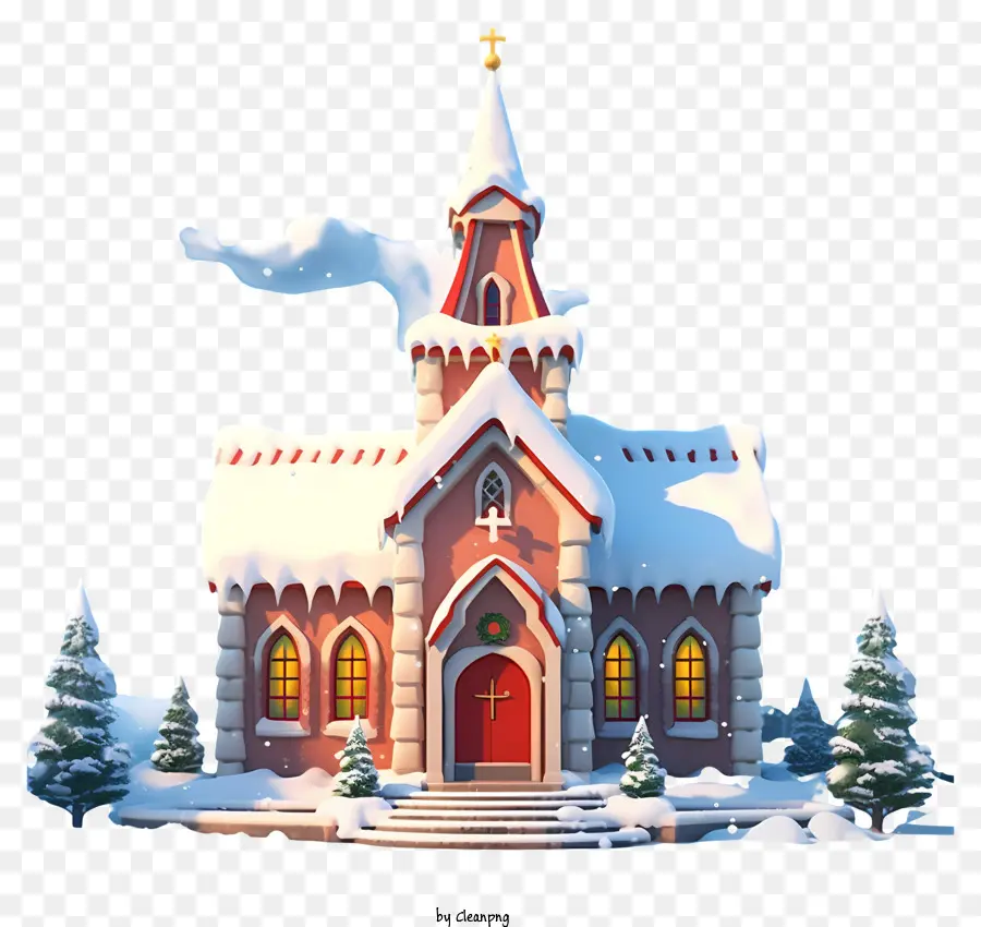 La Iglesia，árboles Cubiertos De Nieve PNG