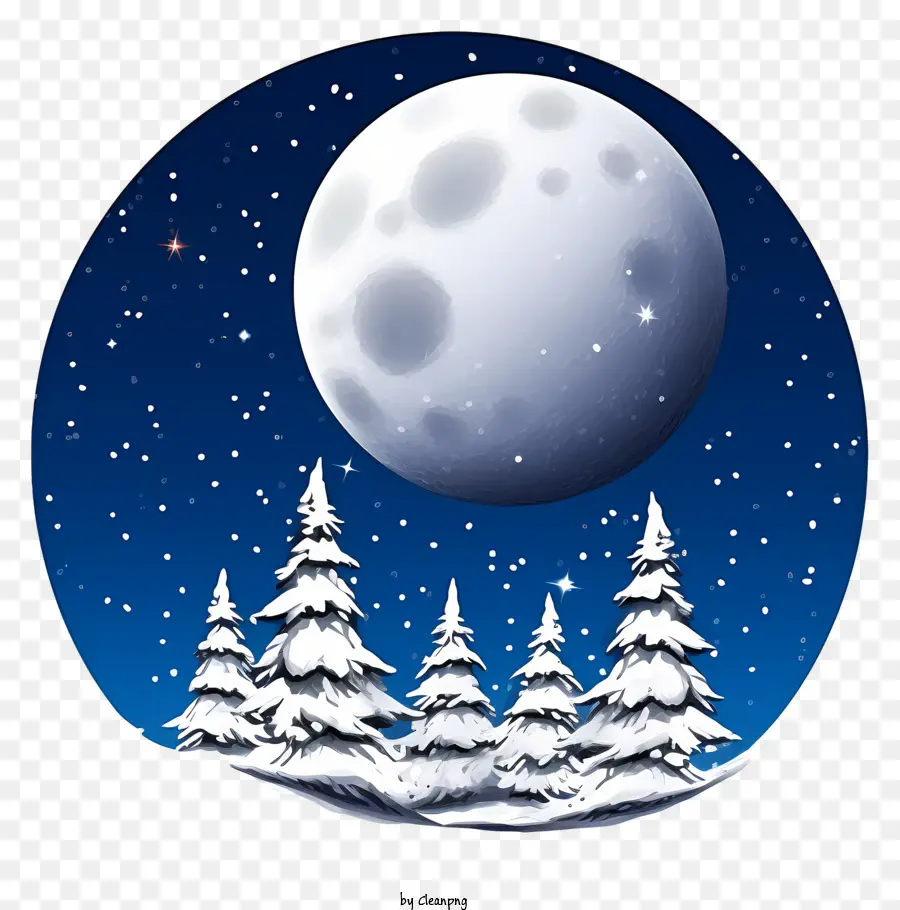 Paisaje De Invierno，Luna Y árboles PNG