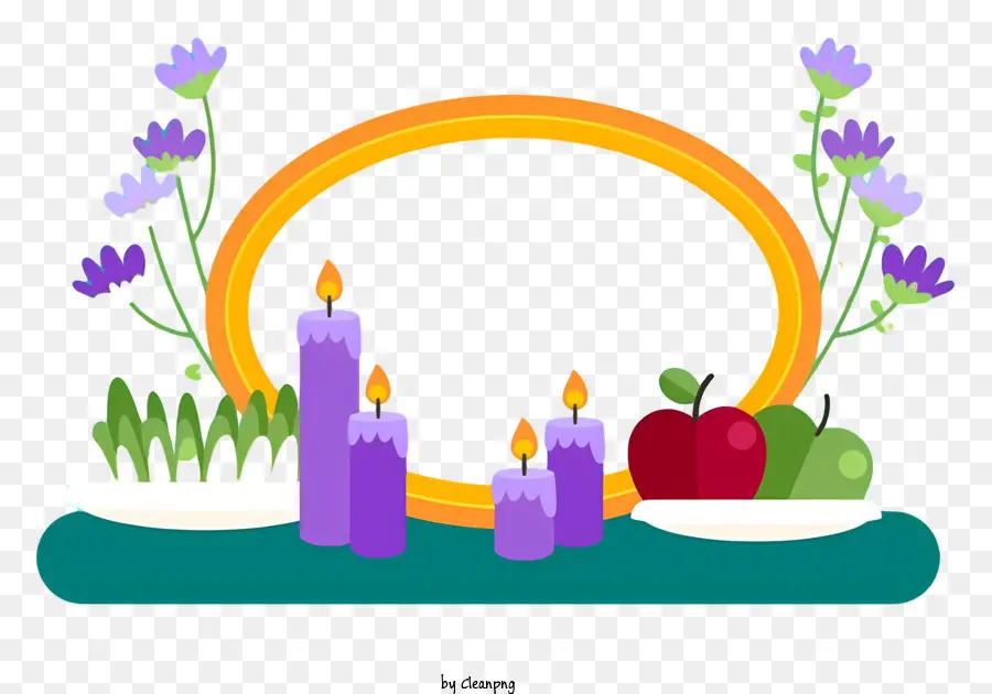 Marco Circular，Velas Y Frutas PNG