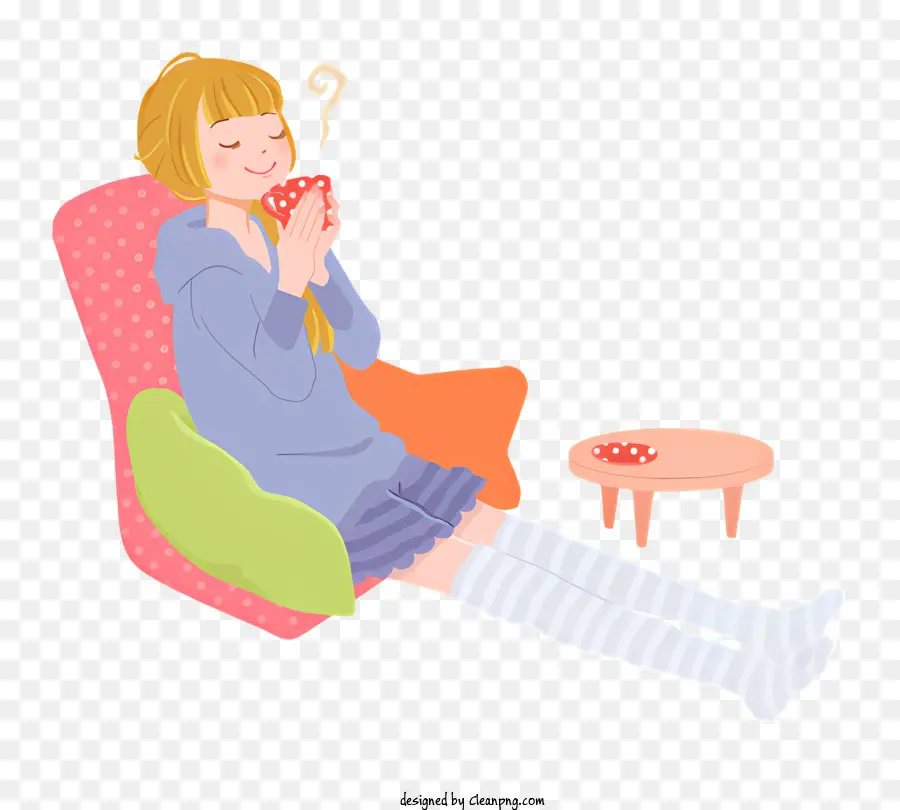 Ilustración De Dibujos Animados，Mujer Sentada En Un Sillón PNG