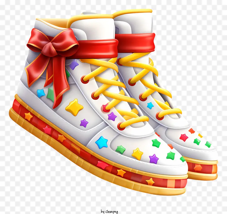 Zapatillas Blancas，Estrellas Multicolores PNG