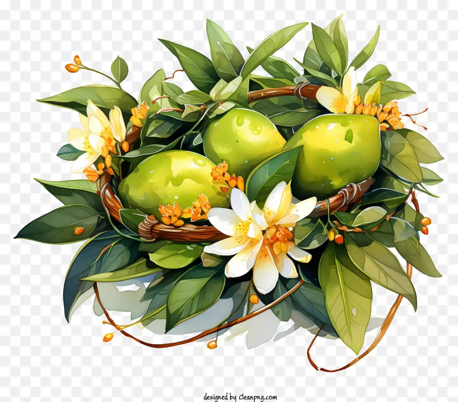 Manzanas Verdes，Canasta Tejida PNG