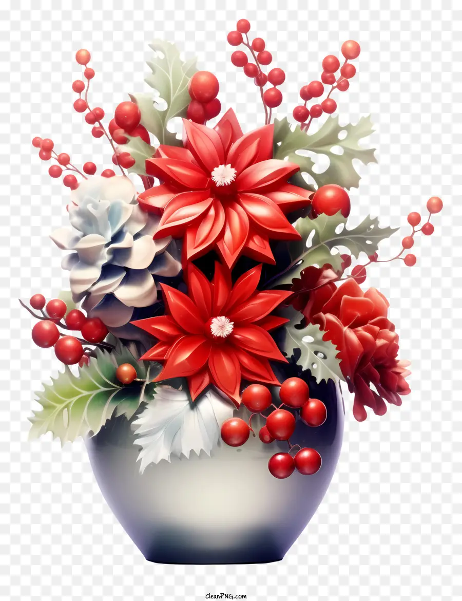 Decoraciones De Vacaciones De Invierno，Poinsettias Rojas PNG