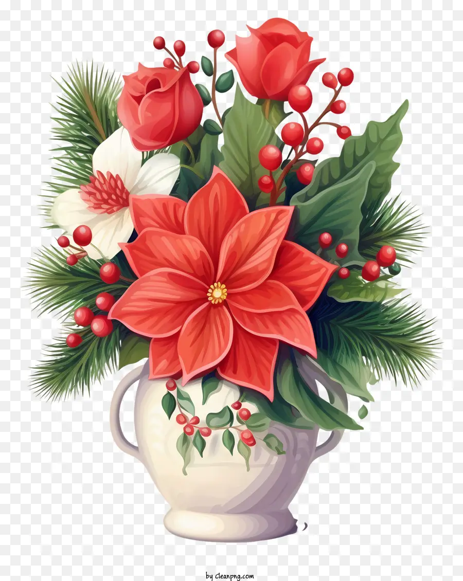 Flores Rojas Y Blancas，Jarrón De Flores PNG