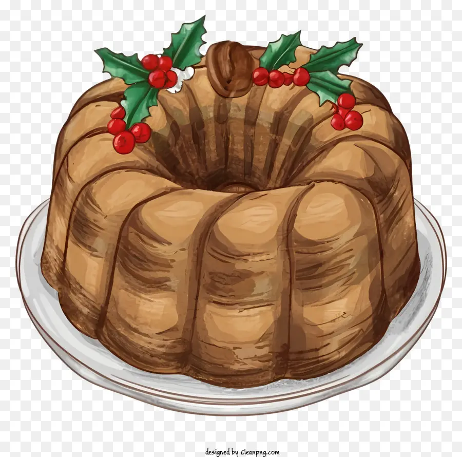 Pastel De Navidad，Decoración De Bayas De Acebo PNG