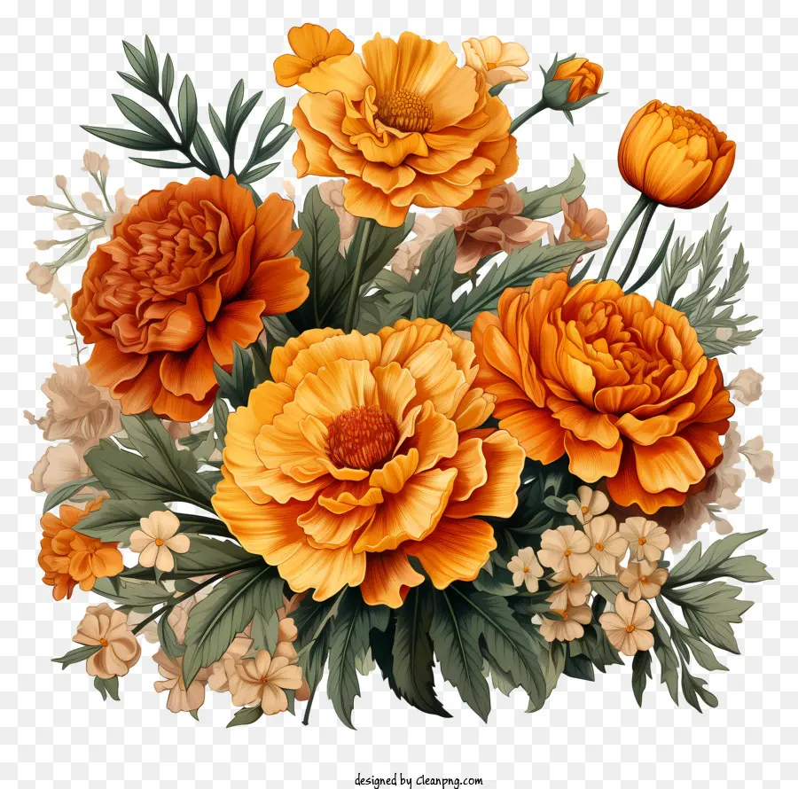 Arreglo Floral，Flores Naranja Y Amarilla PNG