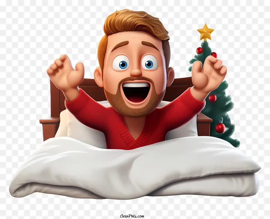 Navidad，Hombre Feliz En La Cama PNG