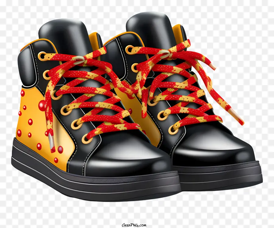 Los Zapatos De Cuero Negro，Cordones Amarillos PNG