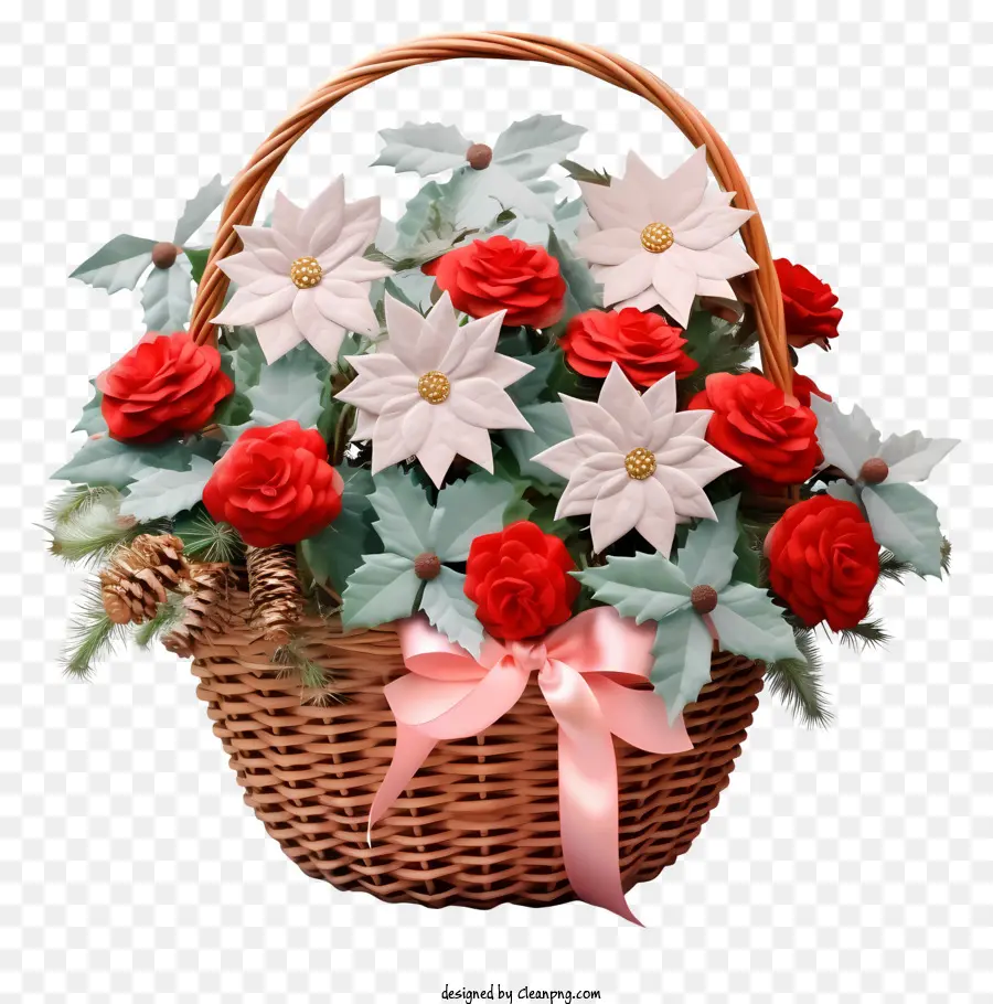 Canasta De Flores De Navidad Pastel，Wicker Basket PNG