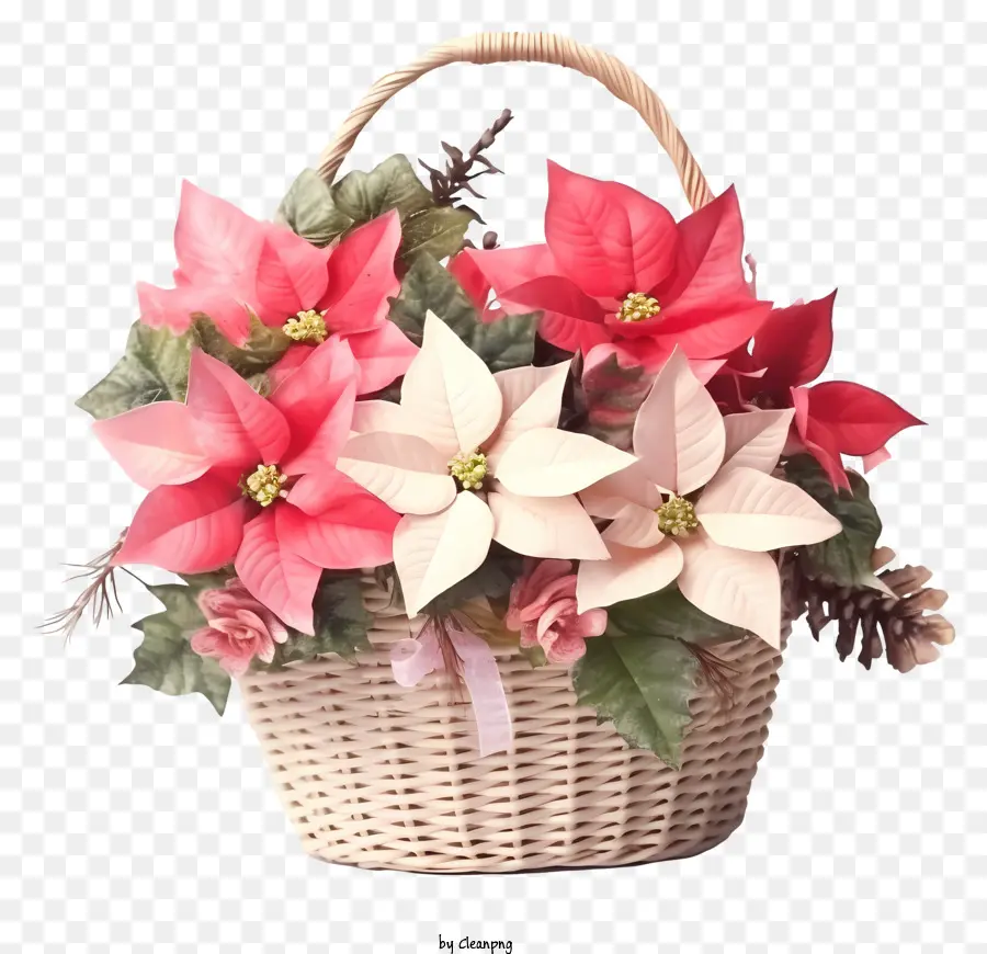 Cesta De Flores Navideñas En Colores Pastel，Cesta De Flores PNG