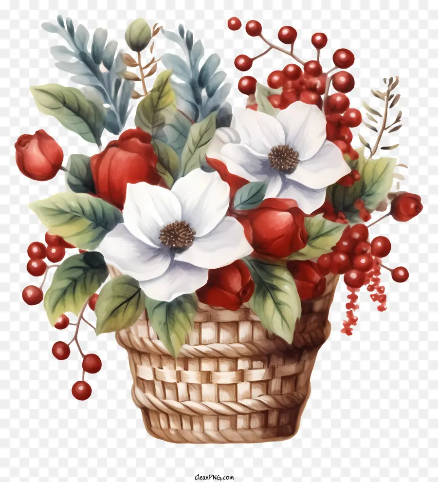 Canasta De Flores De Navidad Plana，Wicker Basket PNG