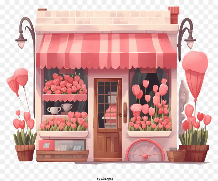 Cartoon Valentines Day Romantic Stall，Florería Rosa PNG