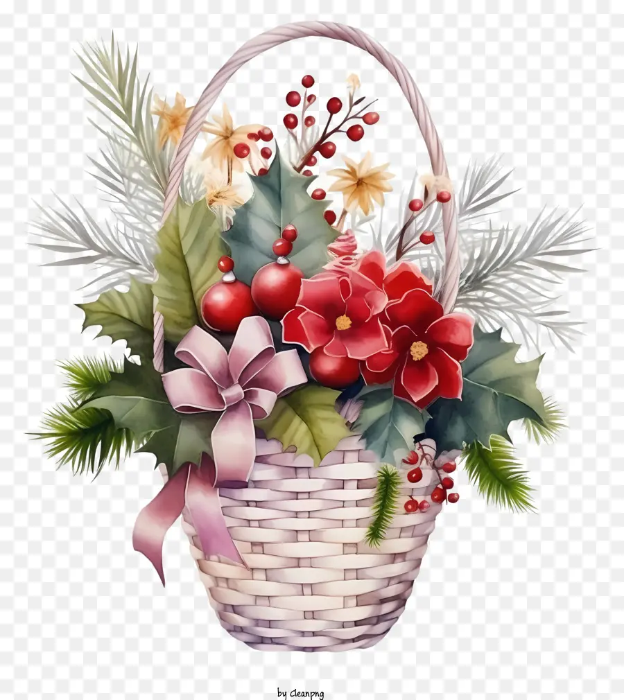 Canasta De Flores Navideñas De Acuarela，Cesta De Flores PNG