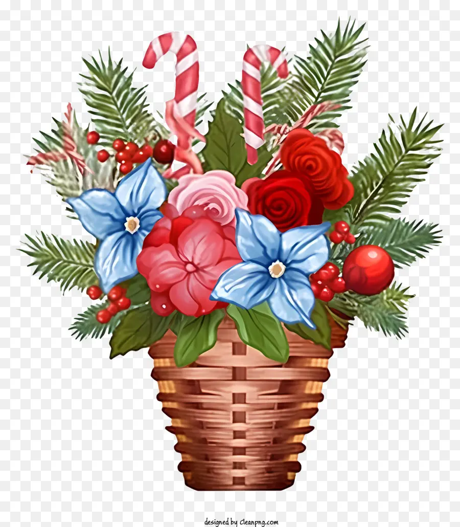 Caricatura De La Canasta De Flores De Navidad，Flores De Navidad PNG