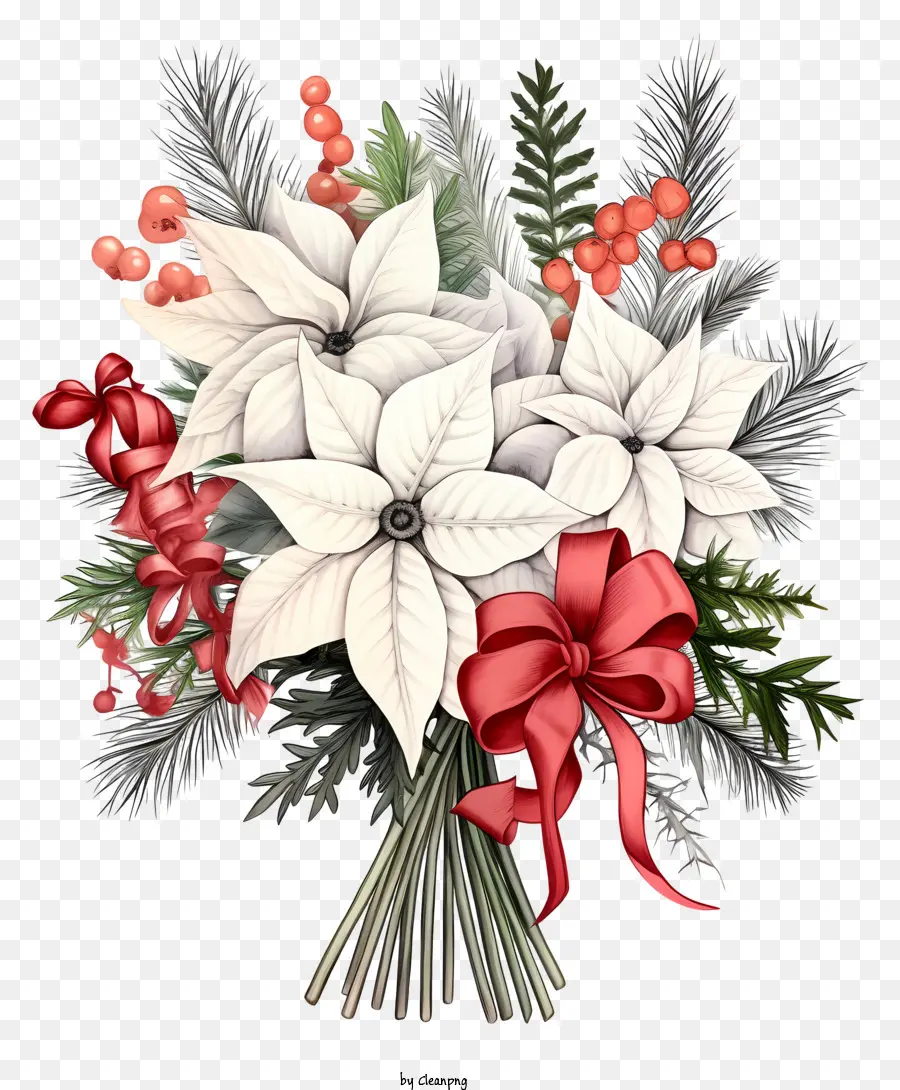 Boceto De Navidad Ramo，Poinsettias PNG