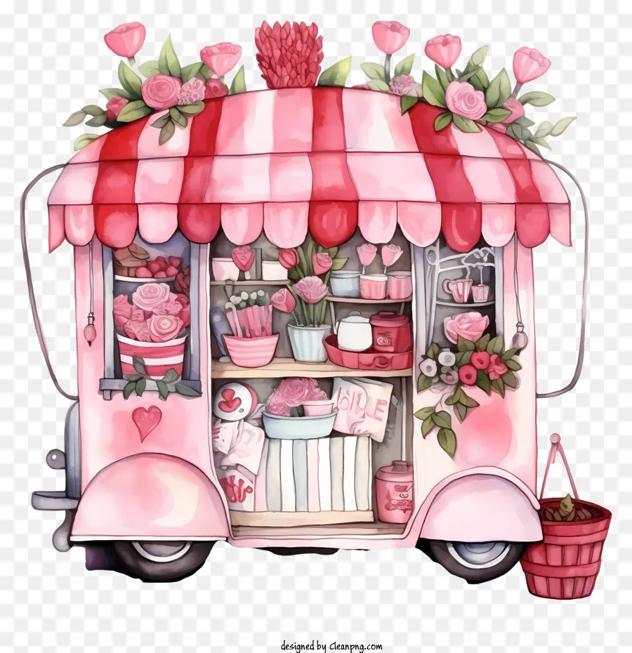 Doodle Valentines Day Romantic Stall，Camión De Helado Vintage PNG