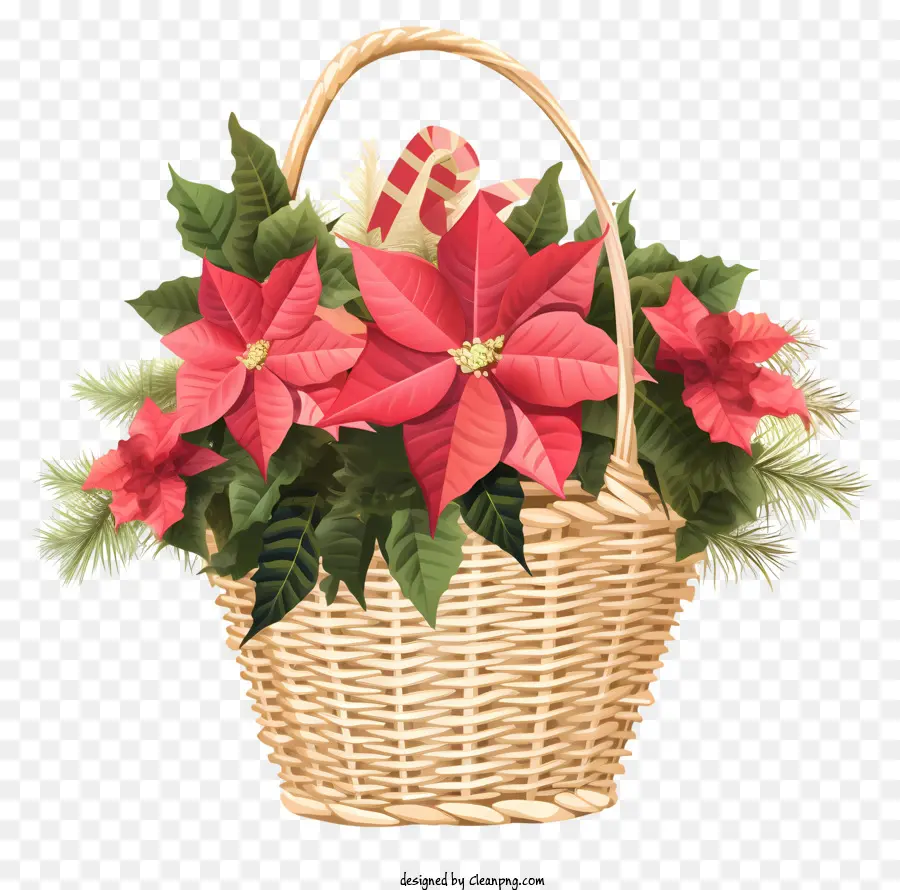 Canasta De Flores De Navidad，Wicker Basket PNG