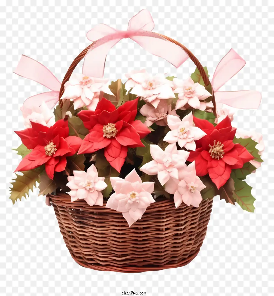 Canasta De Flores De Navidad Pastel，Canasta Tejida PNG