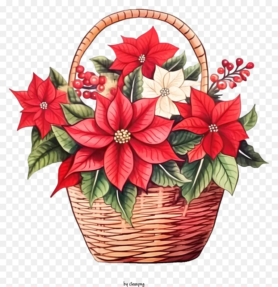 Cesta De Flores De Navidad Doodle，Cesta De Flor De Pascua PNG