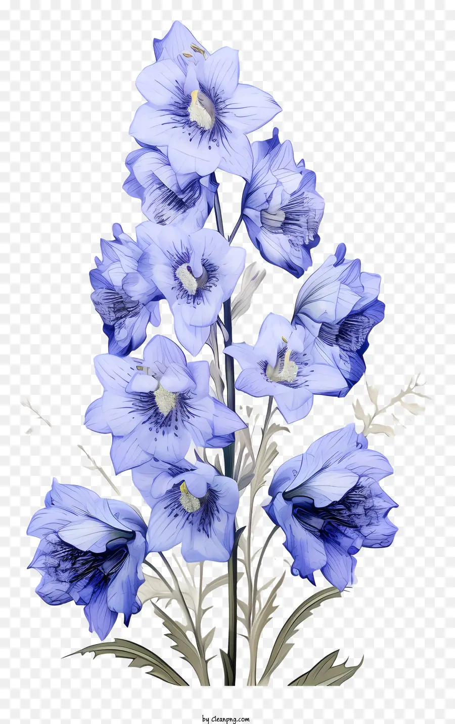 Doodle Delphinium Flower，Flores De Color Azul PNG