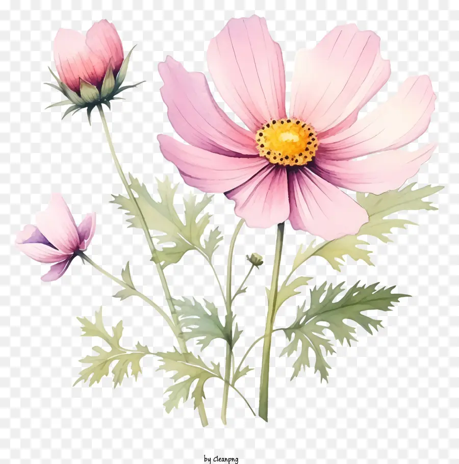 Floración Del Cosmos De Acuarela，Flor Rosa PNG