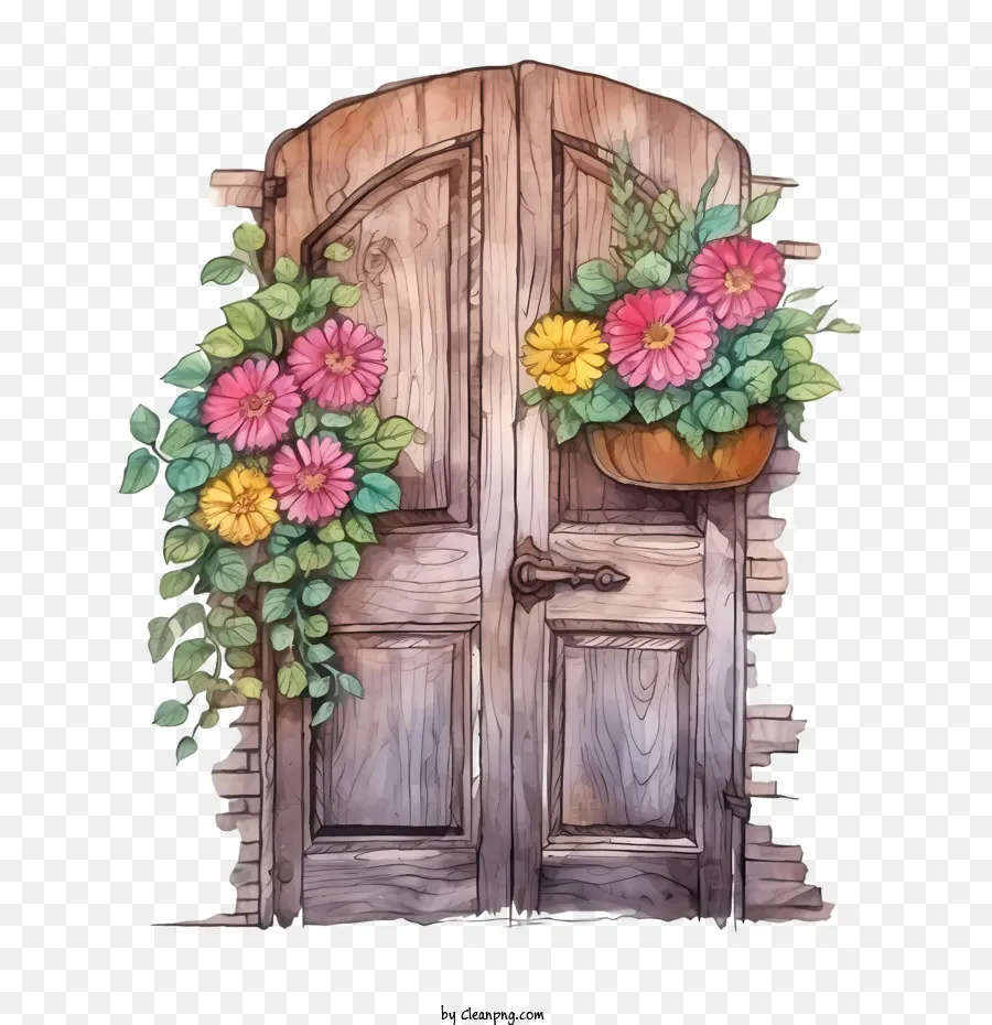 Puerta De Madera，Flor PNG