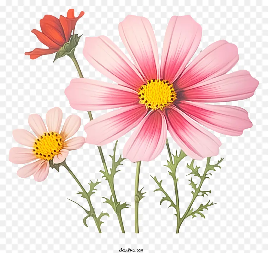 Floración Del Cosmos De Acuarela，Flores De Color Rosa PNG