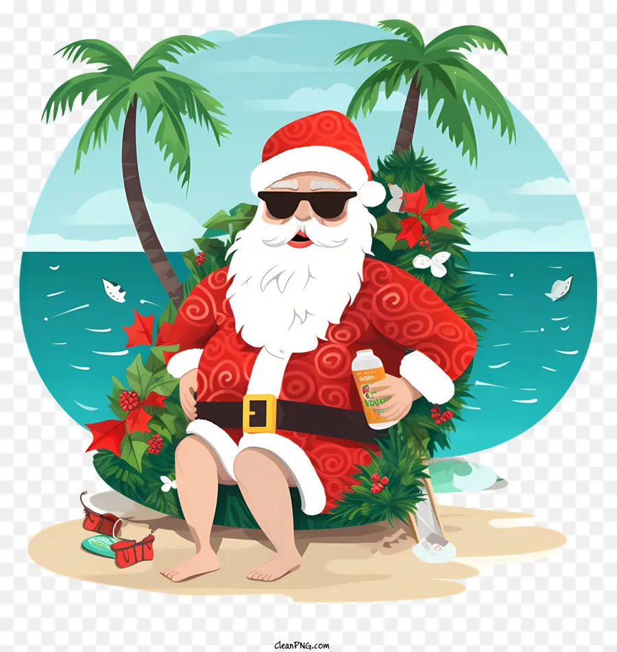 Ilustración De Vector Plano Minimalizado，Santa Tropical PNG