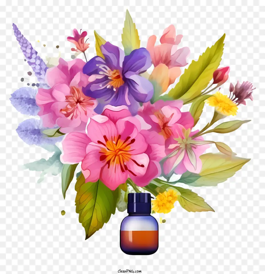 Terapia De Esencias Florales De Acuarela，Botella De Aceite Esencial PNG