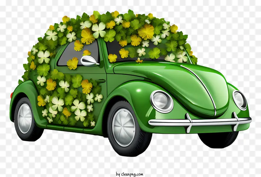 Emojis，Coche Verde Con Flores PNG