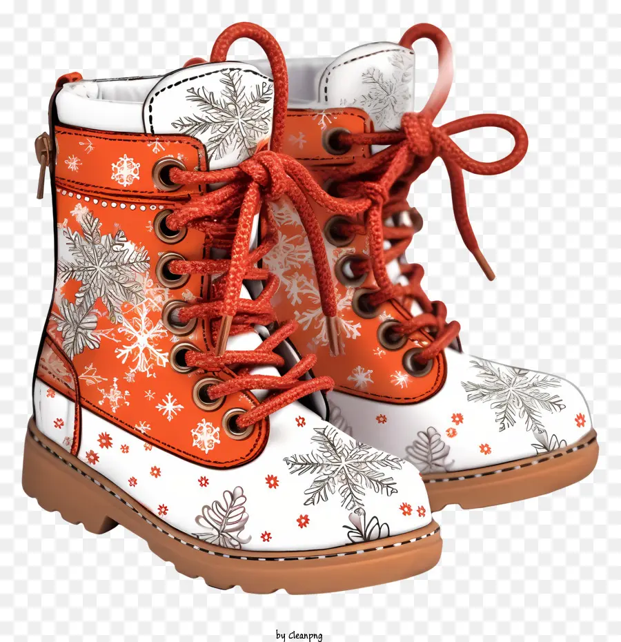 Botas De Invierno De Estilo Retro De Moda，Botas De Copo De Nieve Naranjas Y Blancas PNG